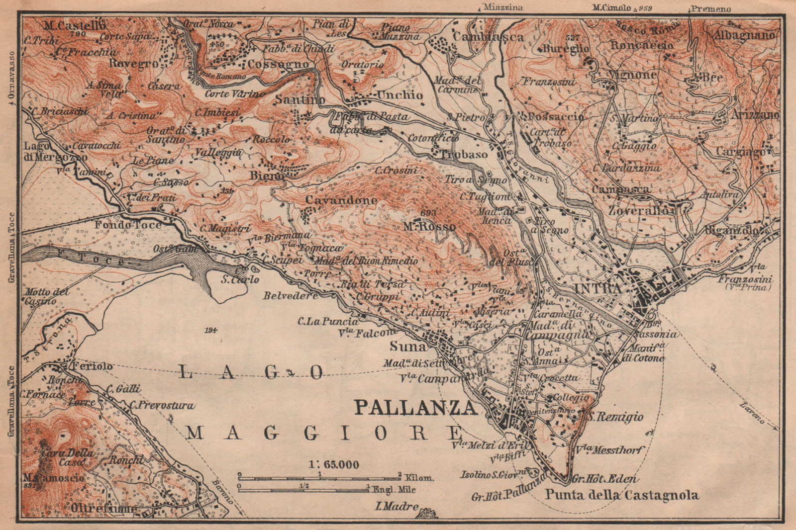 PALLANZA ENVIRONS. Verbania. Intra Unchio. Italy mappa. BAEDEKER 1901 old